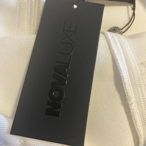 NovaLuxe  Mira Embellished Maxi Gown White Front Slit Strapless Size Large - Picture 11 of 16